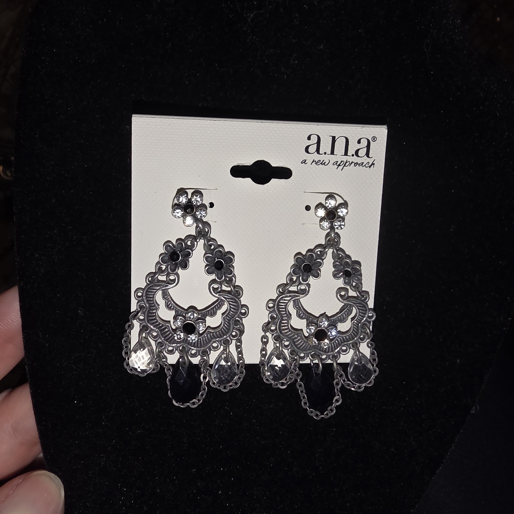 a.n.a Silver and Black Dangle Earrings